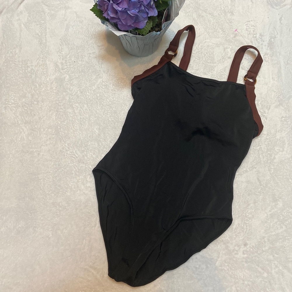Islander Size 12 One Piece Swim Suit Black & Brown No Underwire